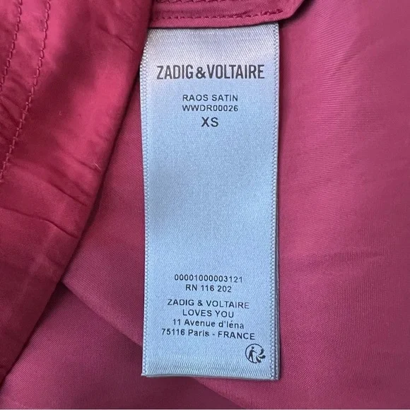 Zadig & Voltaire Feminine Lightweight Raos Satin Ruffle Midi Dress In Wine XS - Picture 14 of 16